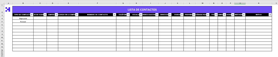 modelo excel de lista de contatos